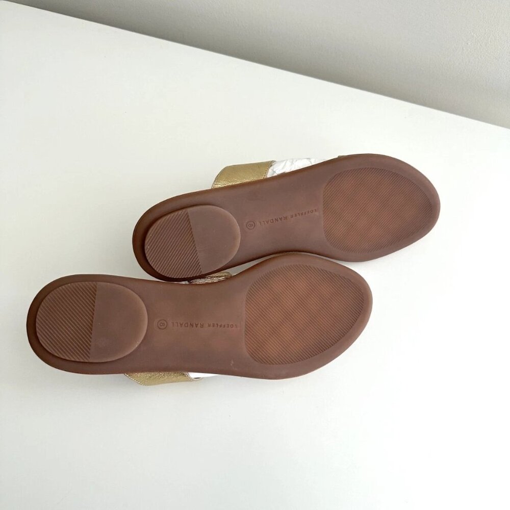 NEW LOEFFLER RANDALL Metallic Gold Leather Double Strap Flat Sandals Size 8 - Picture 7 of 7